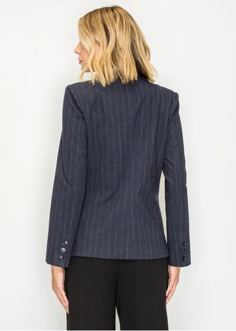 Two Button Pinstripe Blazer in Navy