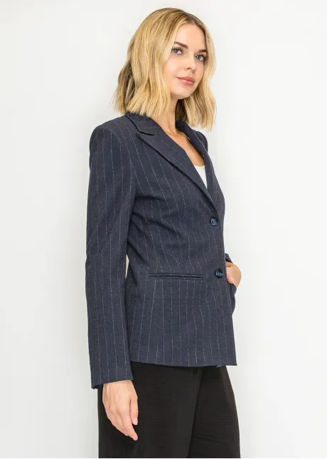 Two Button Pinstripe Blazer in Navy