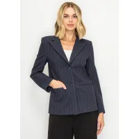 Two Button Pinstripe Blazer in Navy