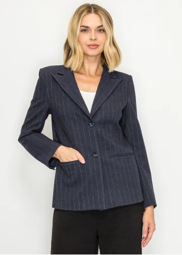 Two Button Pinstripe Blazer in Navy