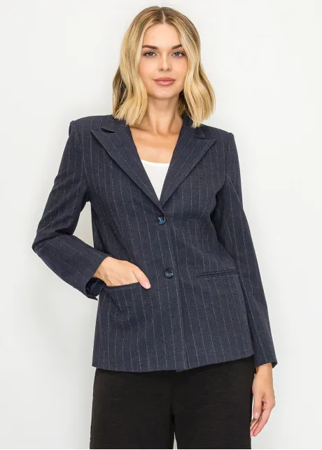 Two Button Pinstripe Blazer in Navy