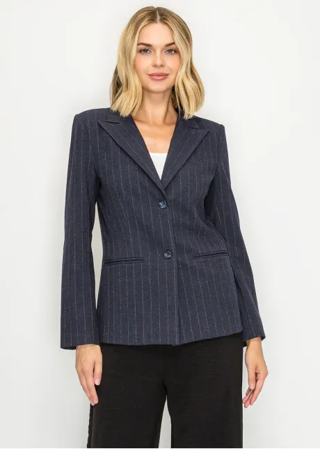 Two Button Pinstripe Blazer in Navy