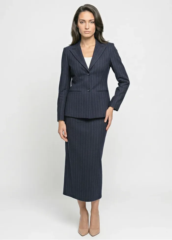 Two Button Pinstripe Blazer in Navy