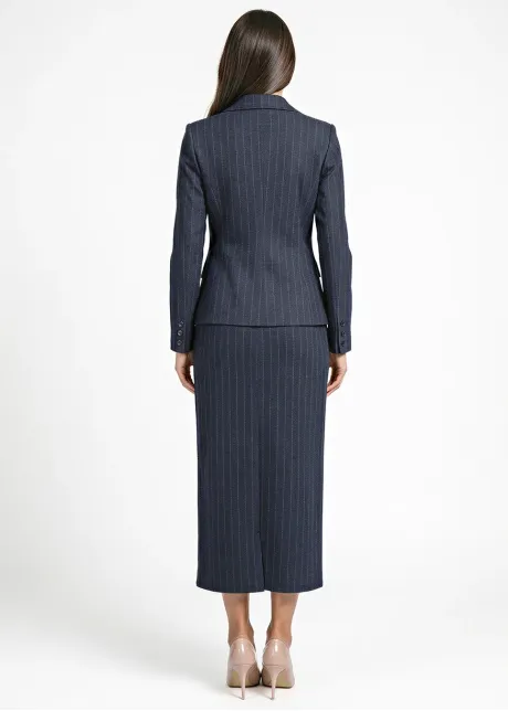 Navy Pinstripe Midi Pencil Skirt