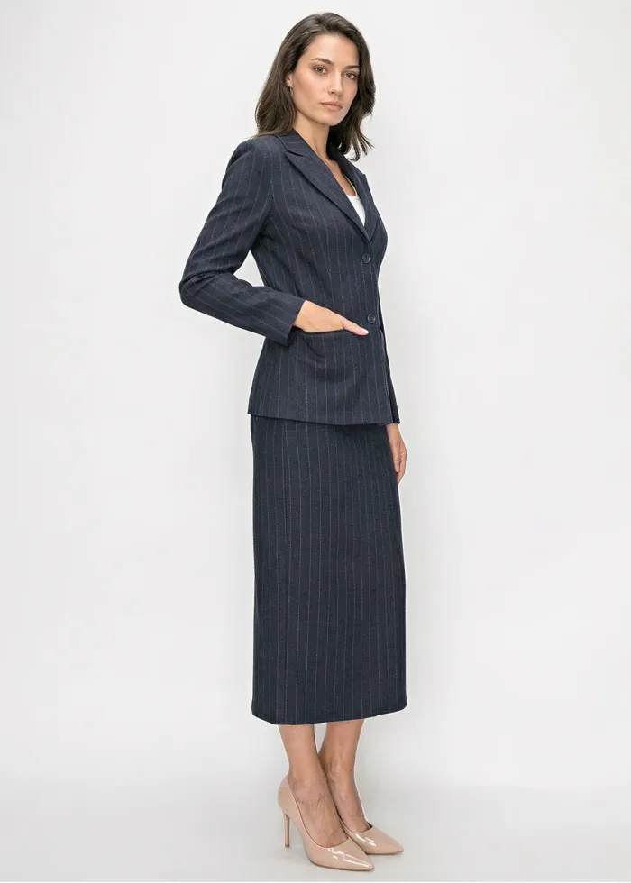 Two Button Pinstripe Blazer in Navy
