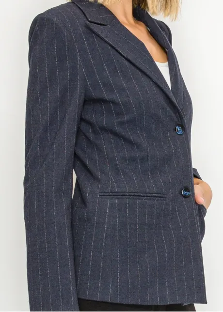 Two Button Pinstripe Blazer in Navy