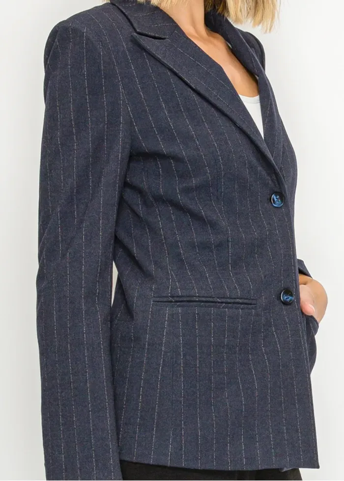 Two Button Pinstripe Blazer in Navy