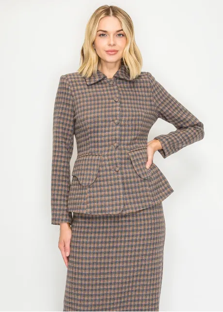 Long Sleeve Plaid Jacket with Flap Pockets