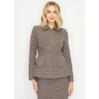 Long Sleeve Plaid Jacket with Flap Pockets