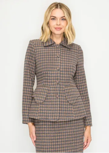 Long Sleeve Plaid Jacket with Flap Pockets
