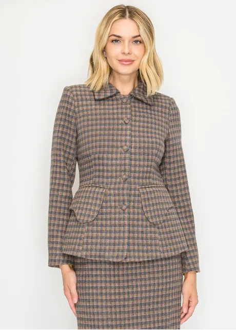 Long Sleeve Plaid Jacket with Flap Pockets