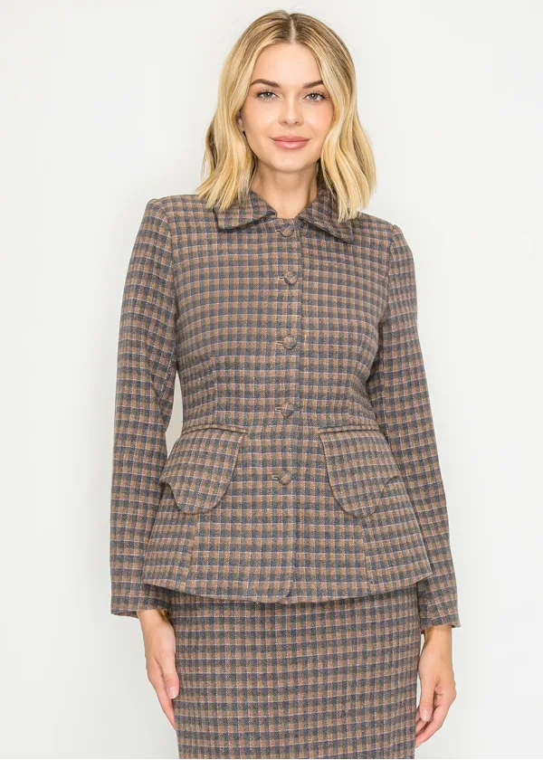 Long Sleeve Plaid Jacket with Flap Pockets
