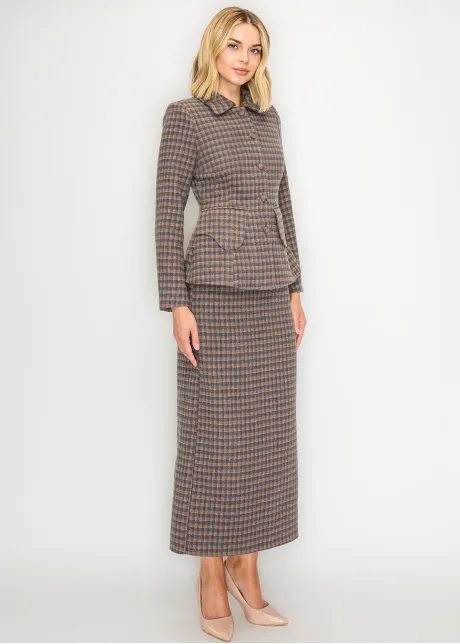 Long Sleeve Plaid Jacket with Flap Pockets