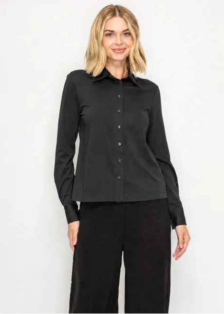 Soft Cotton Button-Down Shirt in Black