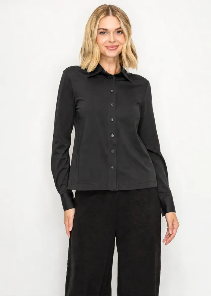Soft Cotton Button-Down Shirt in Black