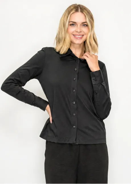 Soft Cotton Button-Down Shirt in Black
