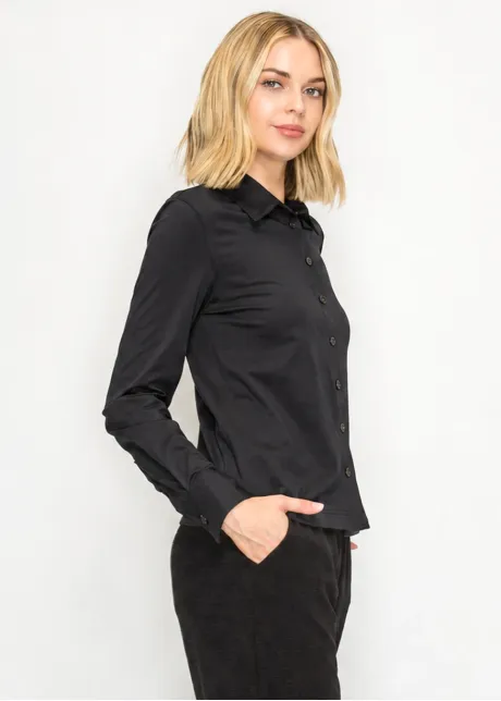 Soft Cotton Button-Down Shirt in Black