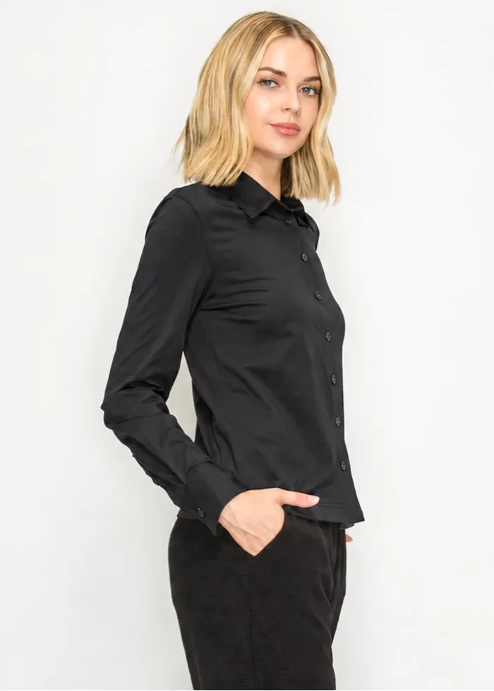 Soft Cotton Button-Down Shirt in Black
