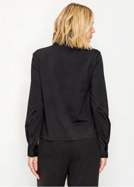 Soft Cotton Button-Down Shirt in Black