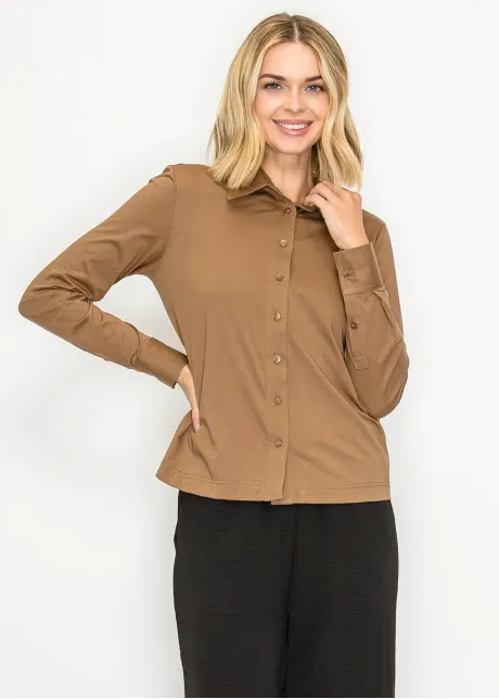 Soft Collared Shirt, Camel Brown