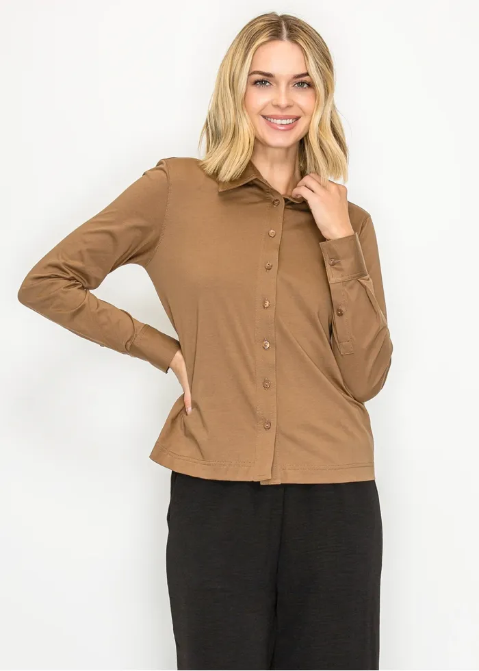 Soft Collared Shirt, Camel Brown