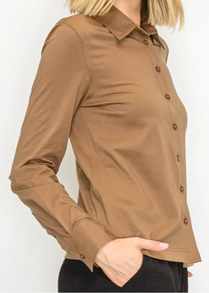 Soft Collared Shirt, Camel Brown