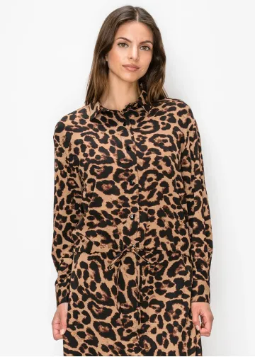 Brown Cheetah Shirt with Tie Waist