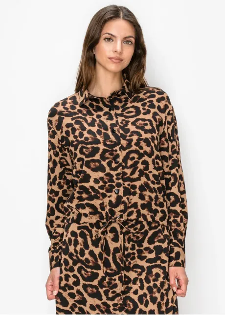 Brown Cheetah Shirt with Tie Waist