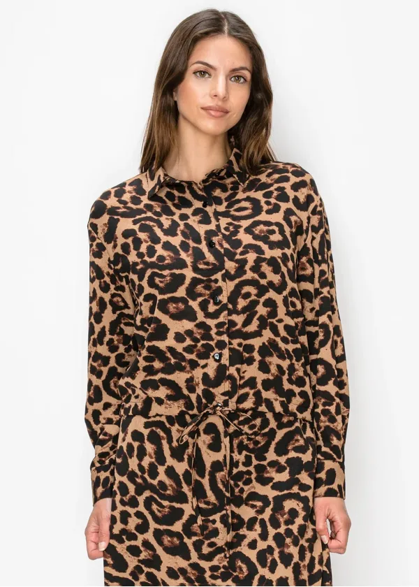 Brown Cheetah Shirt with Tie Waist