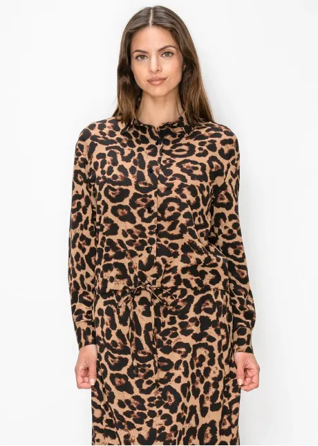 Brown Cheetah Shirt with Tie Waist