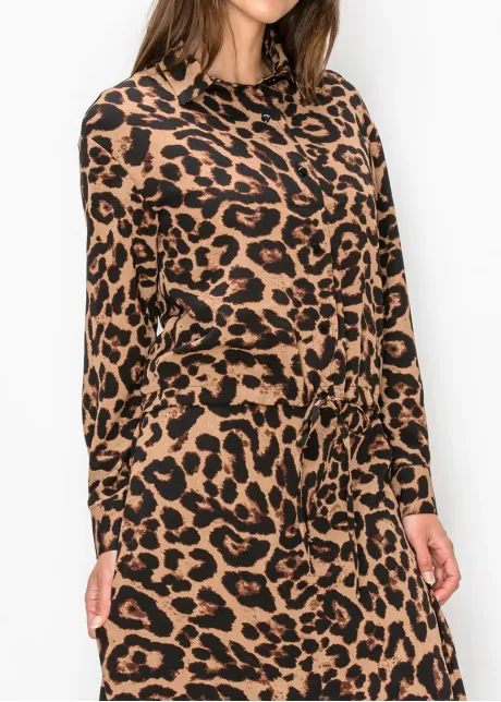 Brown Cheetah Shirt with Tie Waist