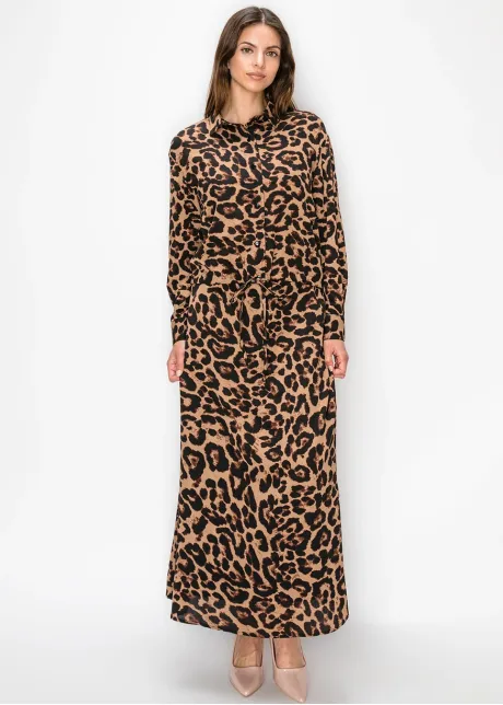 Brown Cheetah Shirt with Tie Waist