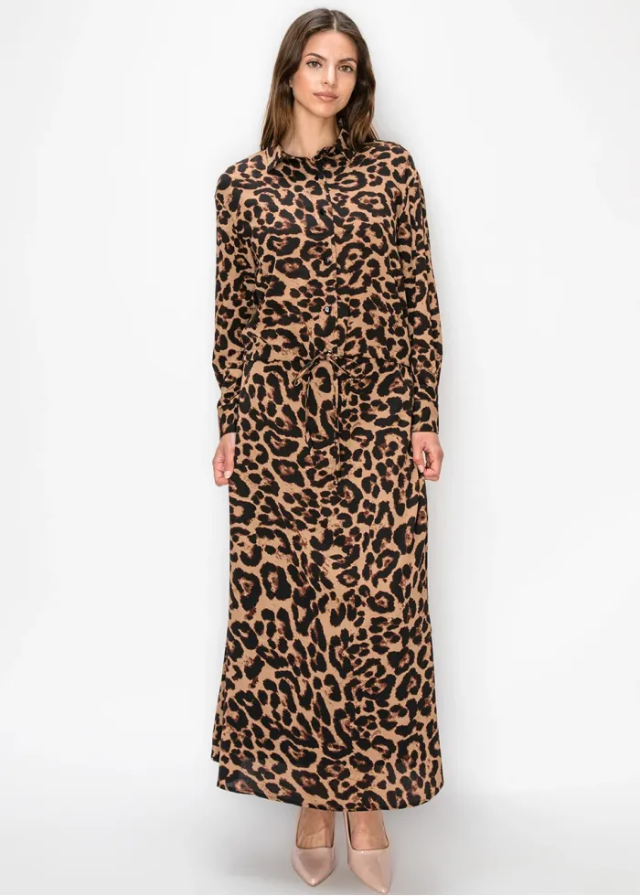 Leopard Print Maxi Skirt in Brown