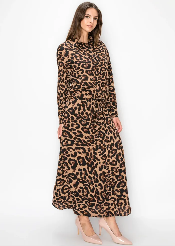 Leopard Print Maxi Skirt in Brown