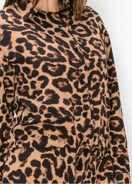 Brown Cheetah Shirt with Tie Waist