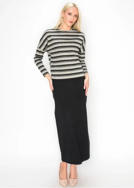 Black and Grey Striped Long Sleeve Top