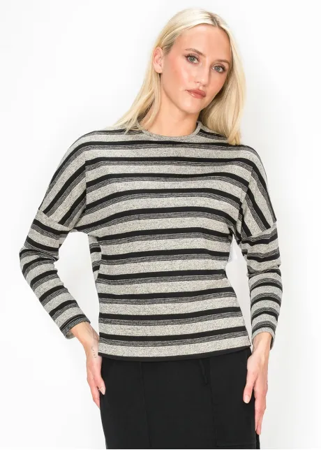 Black and Grey Striped Long Sleeve Top