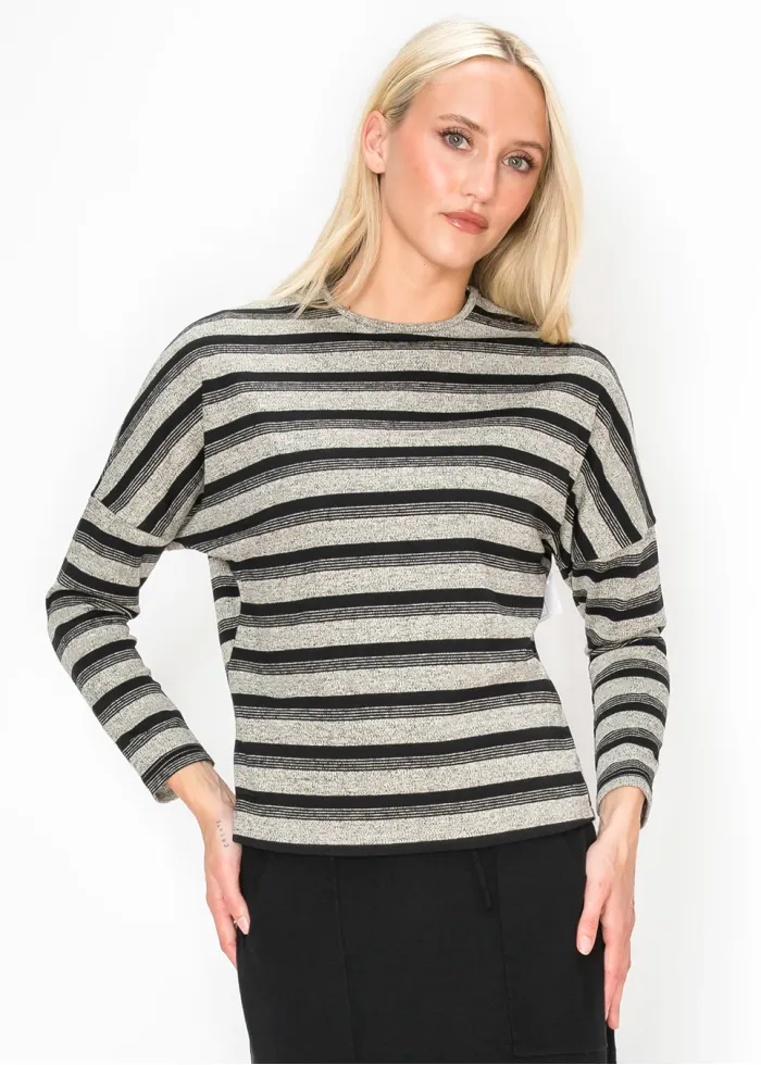 Black and Grey Striped Long Sleeve Top