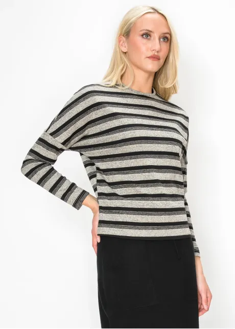 Black and Grey Striped Long Sleeve Top