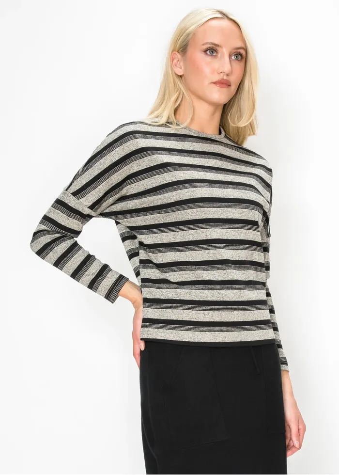 Black and Grey Striped Long Sleeve Top