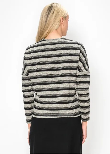 Black and Grey Striped Long Sleeve Top