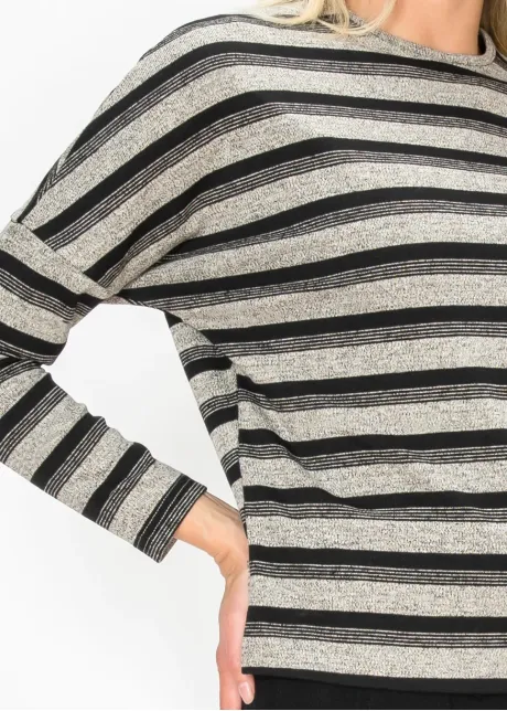 Black and Grey Striped Long Sleeve Top