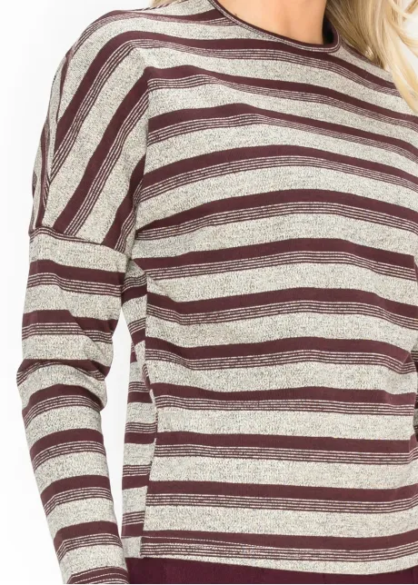 Burgundy Striped Long Sleeve Top