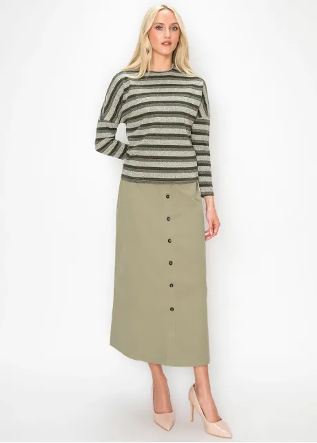 Heathered Stripe Long Sleeve Top in Olive