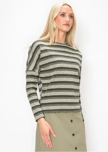 Heathered Stripe Long Sleeve Top in Olive