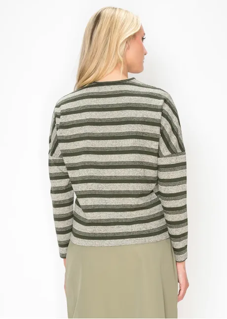 Heathered Stripe Long Sleeve Top in Olive
