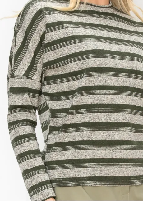 Heathered Stripe Long Sleeve Top in Olive