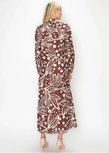 Leaf Print A Line Skirt in Burgundy