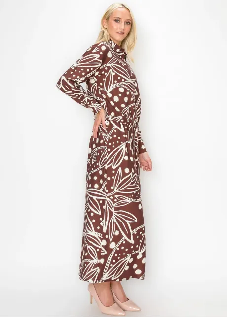 Leaf Print A Line Skirt in Burgundy