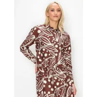 Leaf Print Blouse with Drawstring Hem